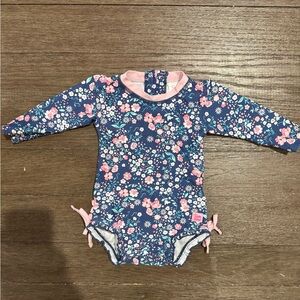 Ruffle Butts Pink and Blue Floral Baby Swim Suite Size 6-12 Months